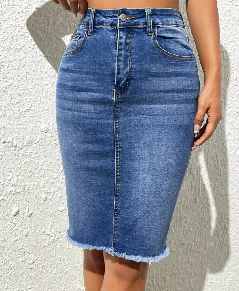 1. Clothing Denim Pencil Skirt Stretch Denim