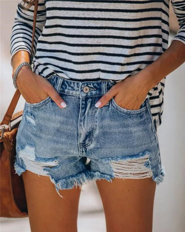 1. Clothing Distressed Denim Shorts Stretch Denim