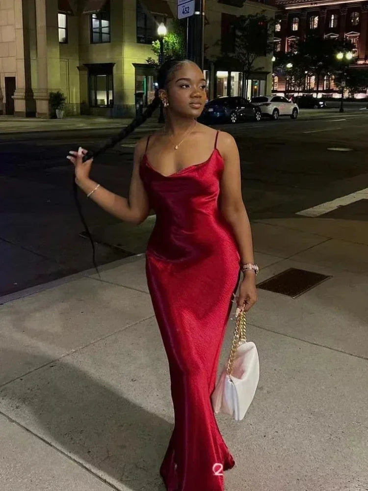 1. Clothing Backless Gold Satin Dress