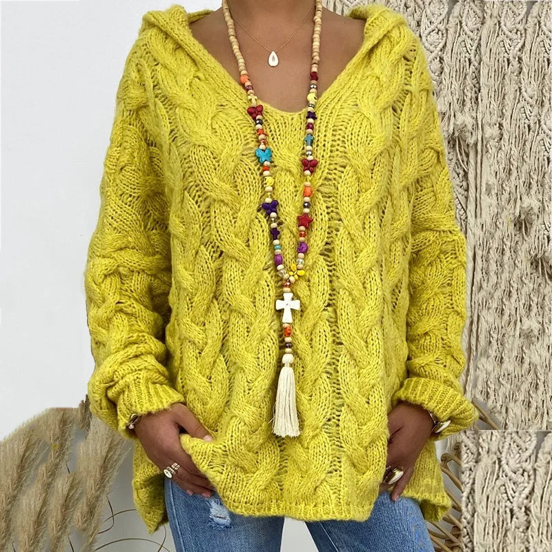 1. Beach Casual Hooded V-Neck Tunic Sweater