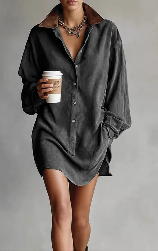 1. Suede Cloth Shirt Dress with Pockets