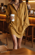 2. Suede Cloth Shirt Dress with Pockets
