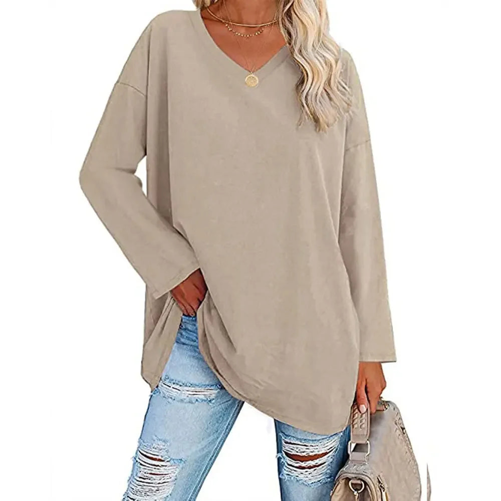 1. Long Sleeve V-Neck Loose Tunic Top