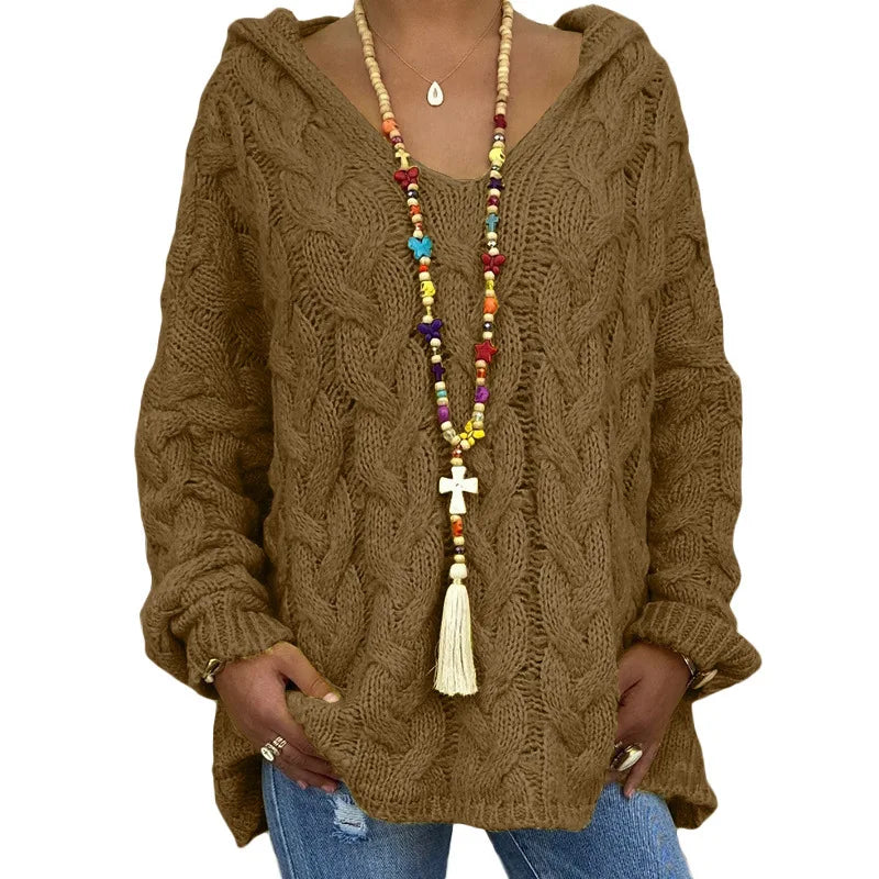 1. Beach Casual Hooded V-Neck Tunic Sweater
