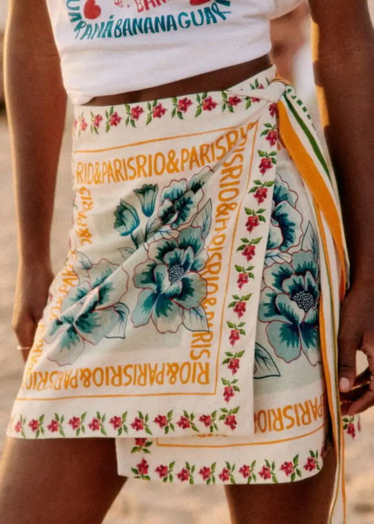 1. French Retro Floral Wrap Skirt