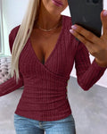 1. Cotton Blend V-Neck Rib Knit Top