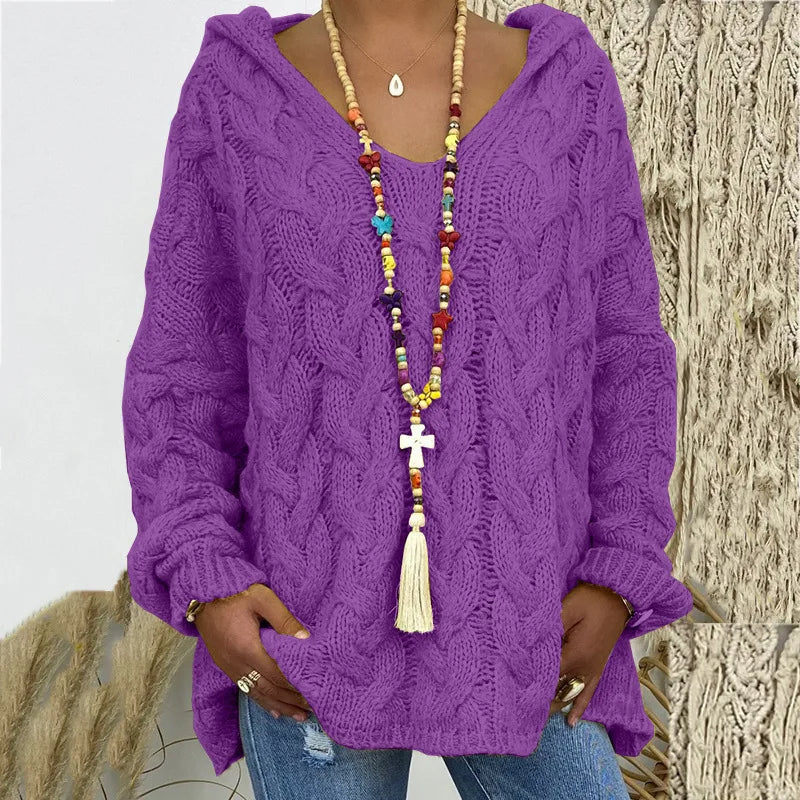 1. Beach Casual Hooded V-Neck Tunic Sweater