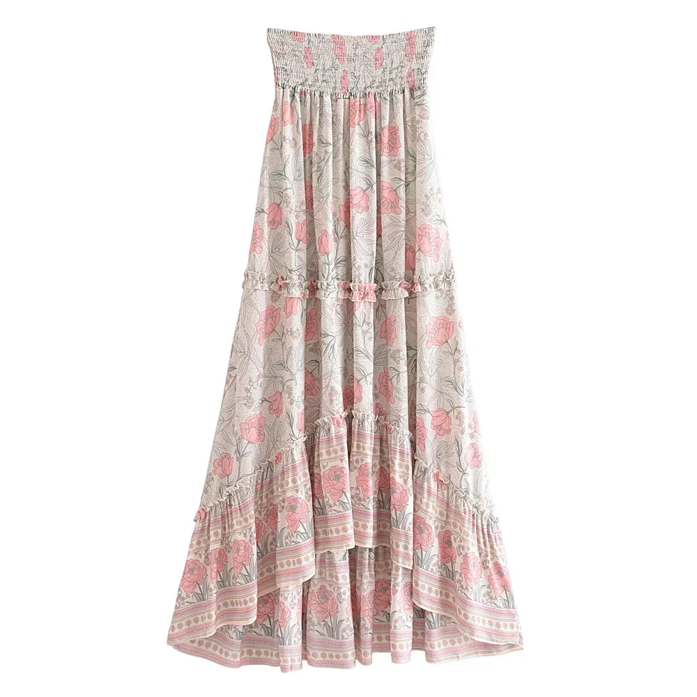 1. Clothing Floral Print Boho High Low Skirt