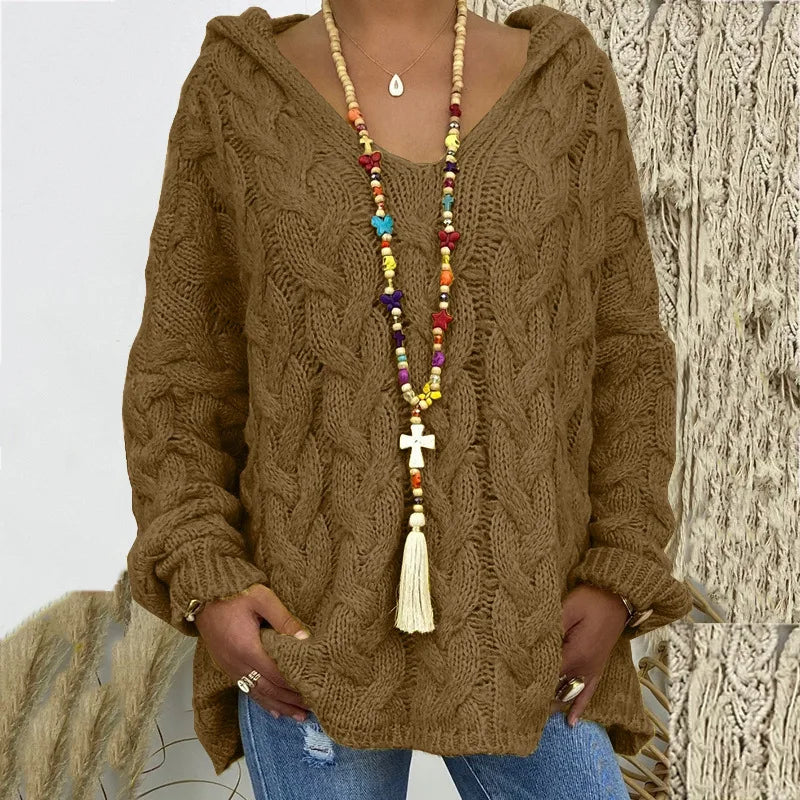 1. Beach Casual Hooded V-Neck Tunic Sweater