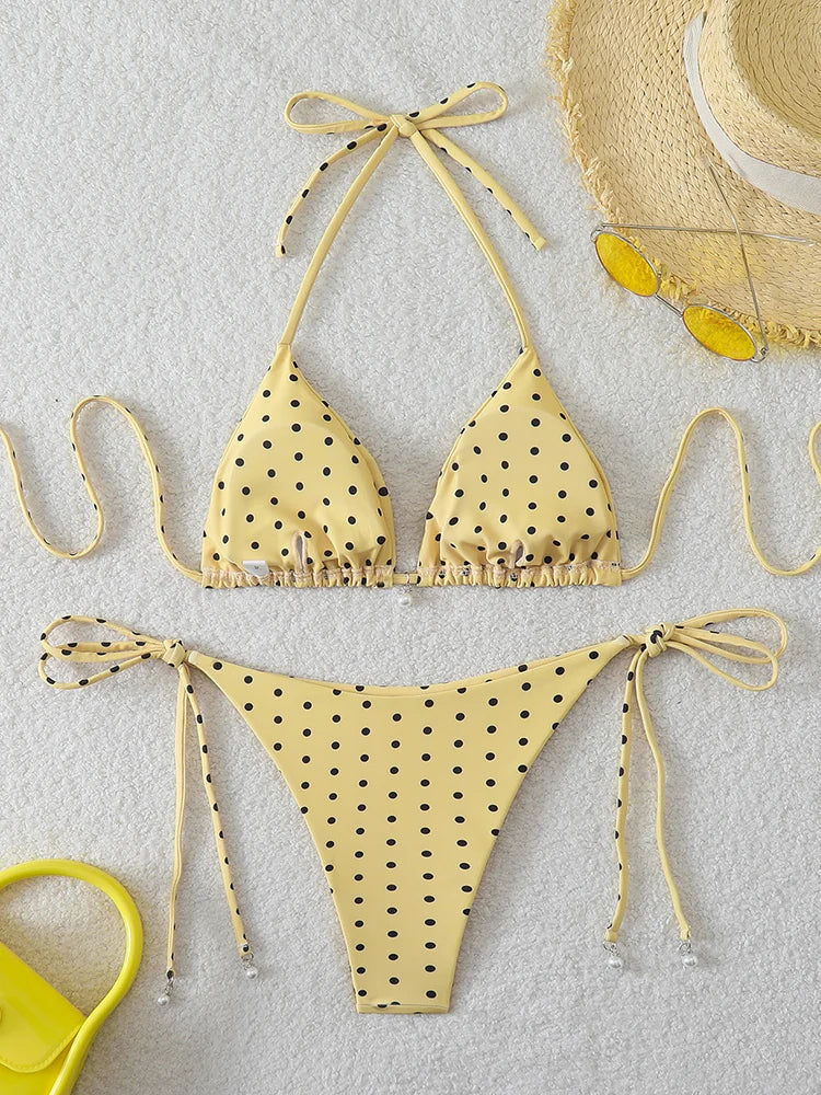 1. Clothing Bikini Polka Dots String Bikini