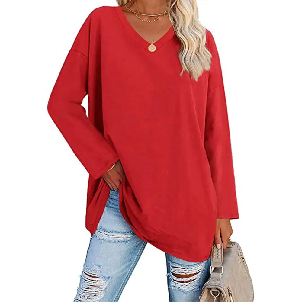 1. Long Sleeve V-Neck Loose Tunic Top