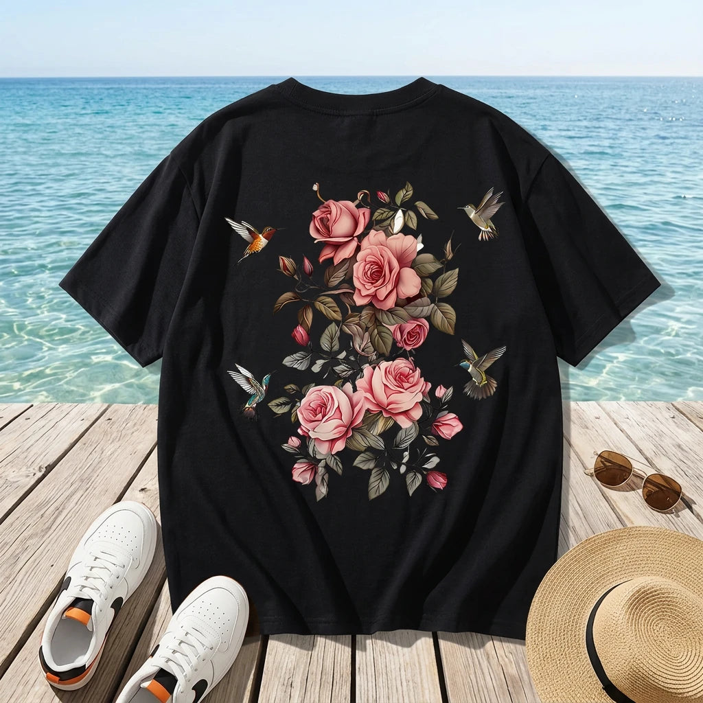 1. T-shirt Hummingbird & Flowers 100% Cotton Print T-Shirt