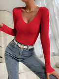1. Rib Knit V-Neck Sweater