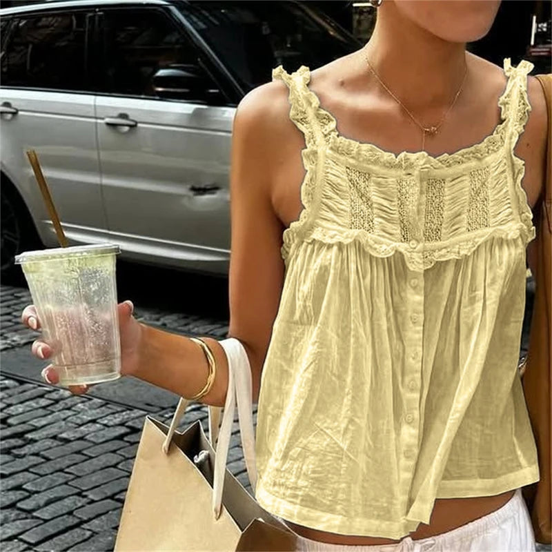 1. Clothing Lace Ruffle Trim Tank Top