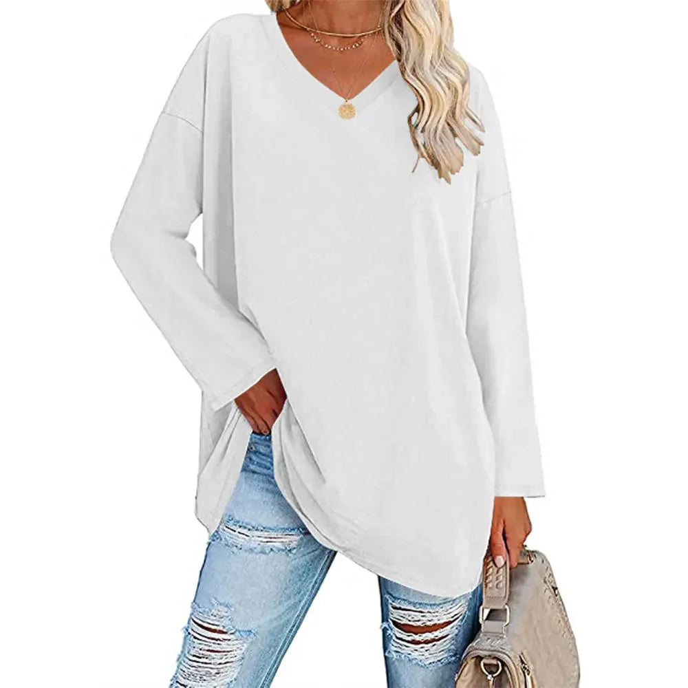 1. Long Sleeve V-Neck Loose Tunic Top