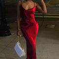 1. Clothing Backless Gold Satin Dress