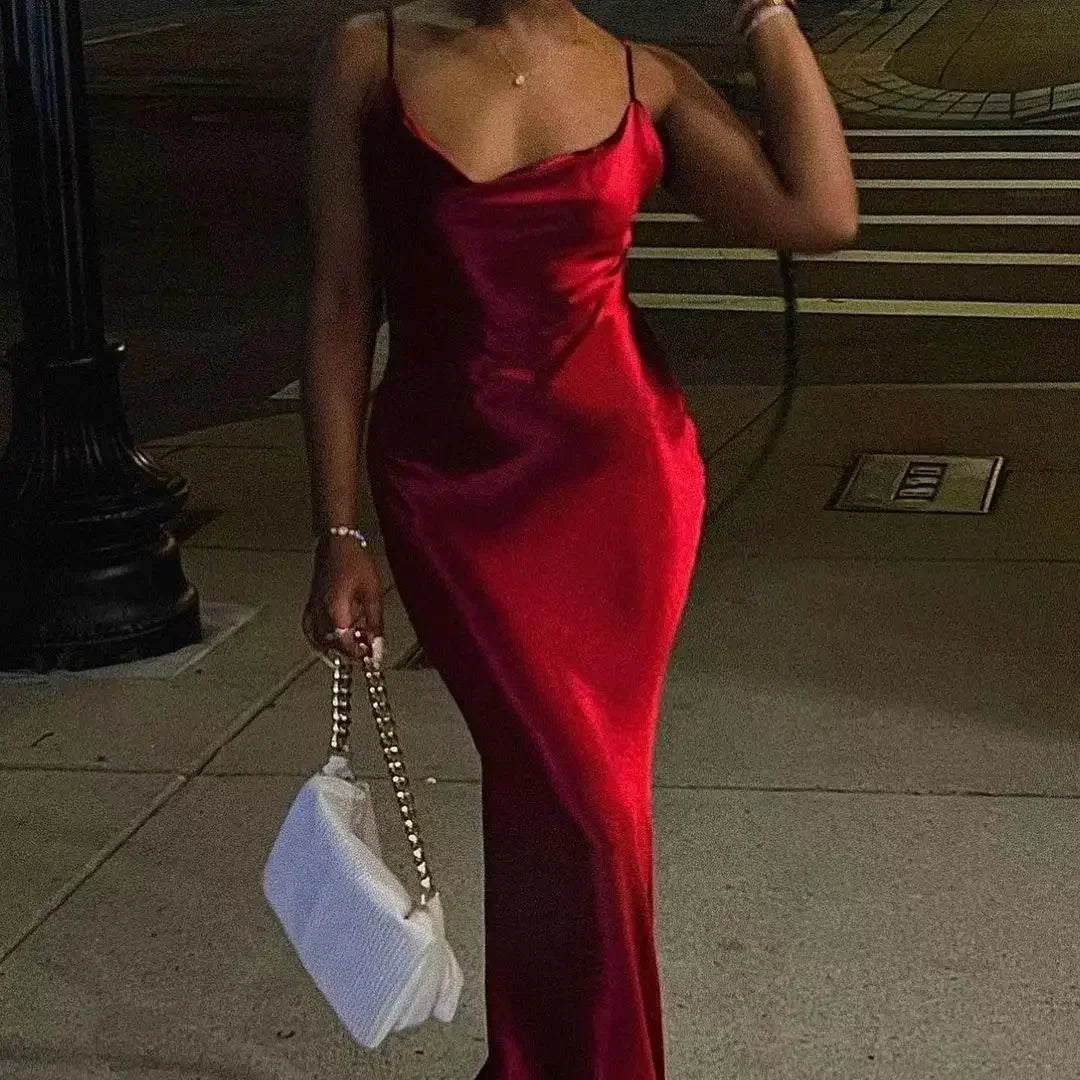 1. Clothing Backless Gold Satin Dress