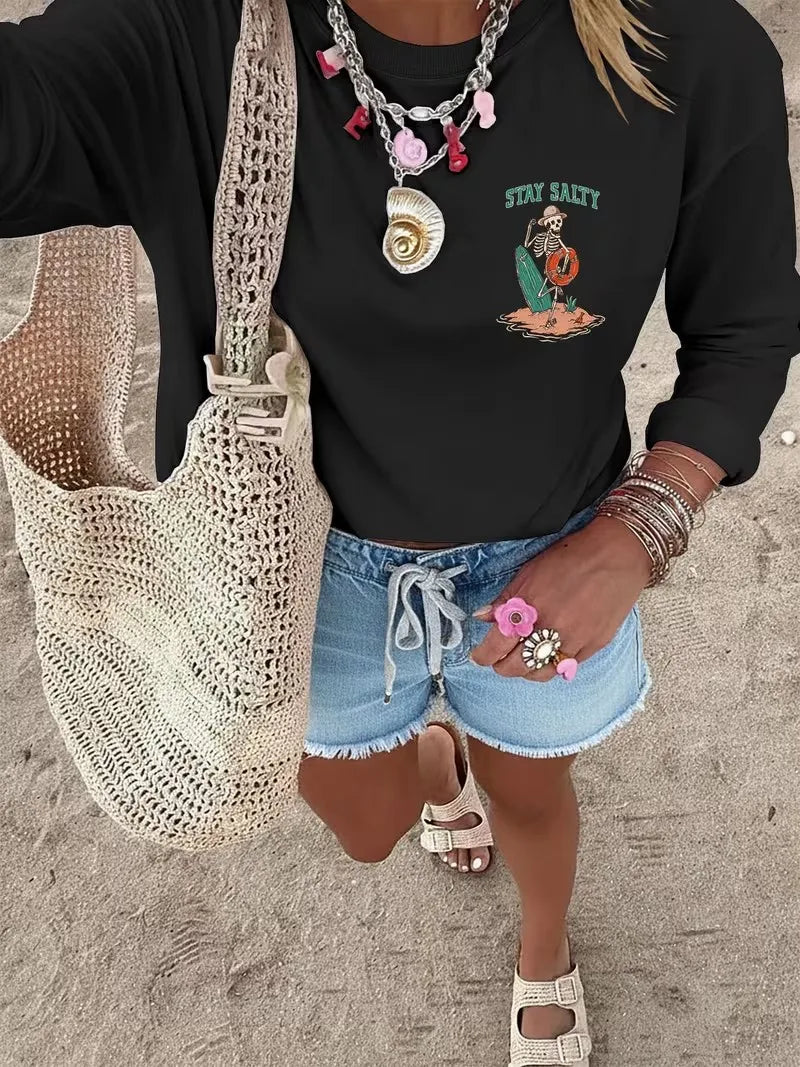 1. T-Shirt Stay Salty Long Sleeve Shirt 100% Cotton