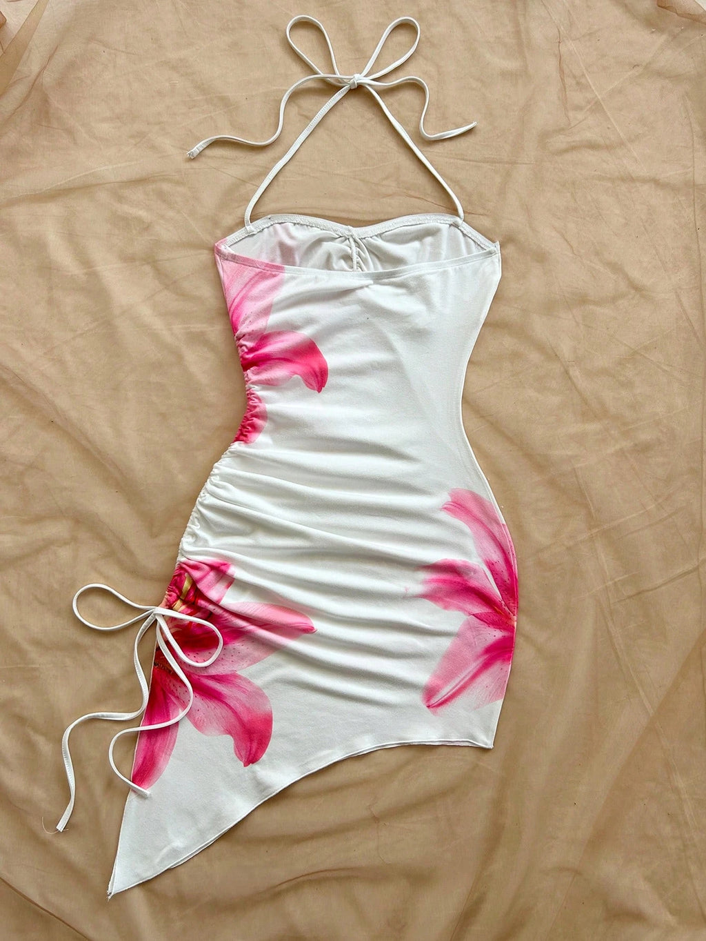 1. Clothing Beach Floral Dress with Halter and Asymmetric Hem