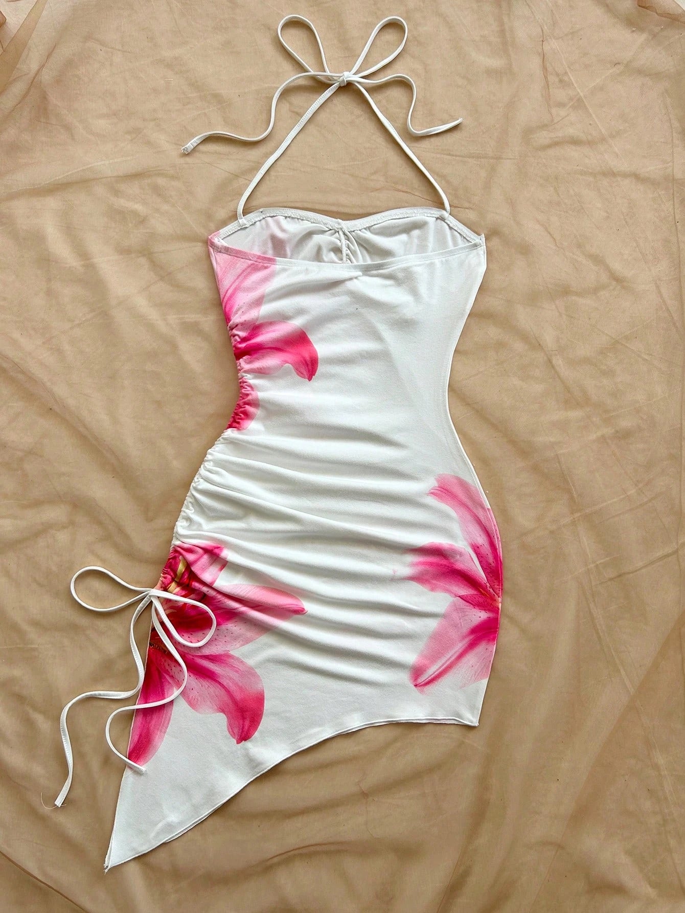 1. Clothing Beach Floral Dress with Halter and Asymmetric Hem