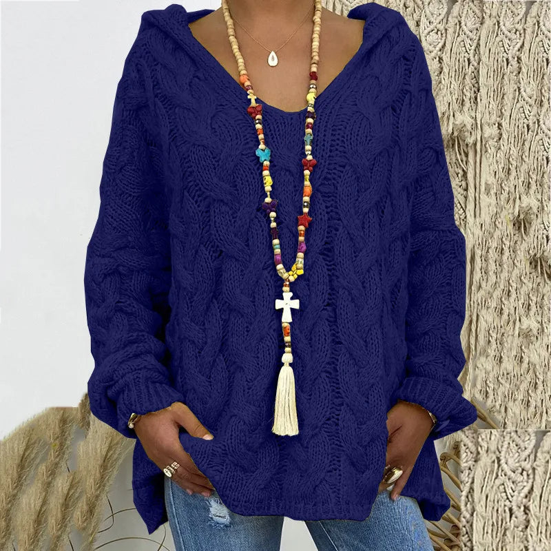 1. Beach Casual Hooded V-Neck Tunic Sweater
