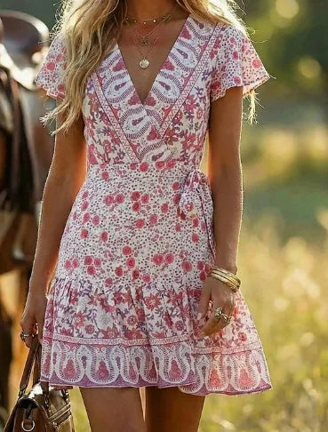 1. Beach Boho Vintage Print Dress