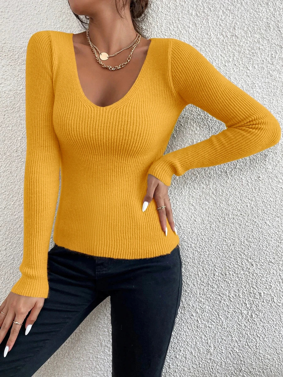 1. Rib Knit V-Neck Sweater
