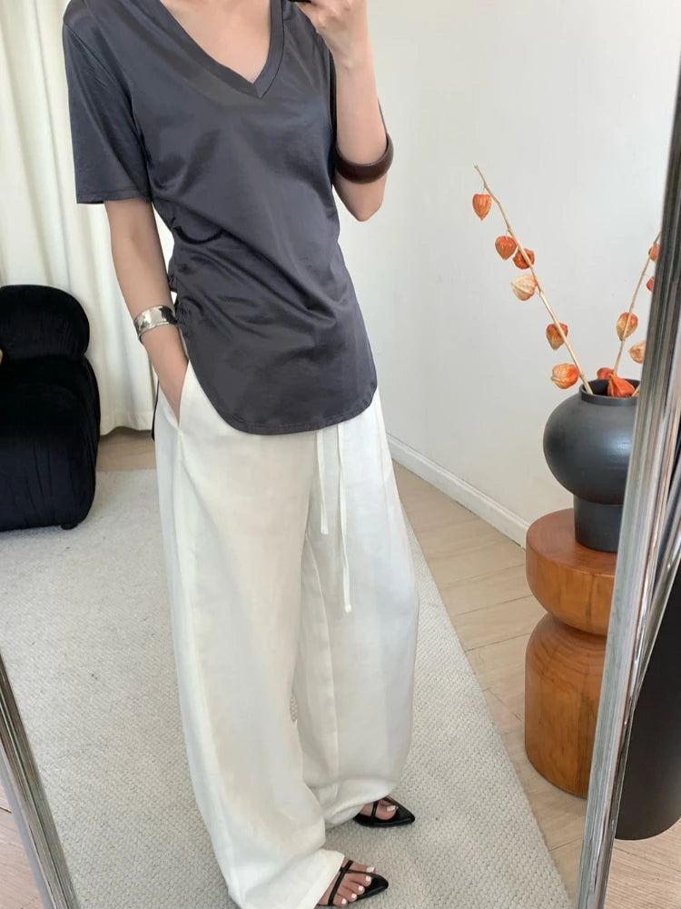 1. Clothing Cotton Linen Wide Leg Slack Pants with Drawstring Waist