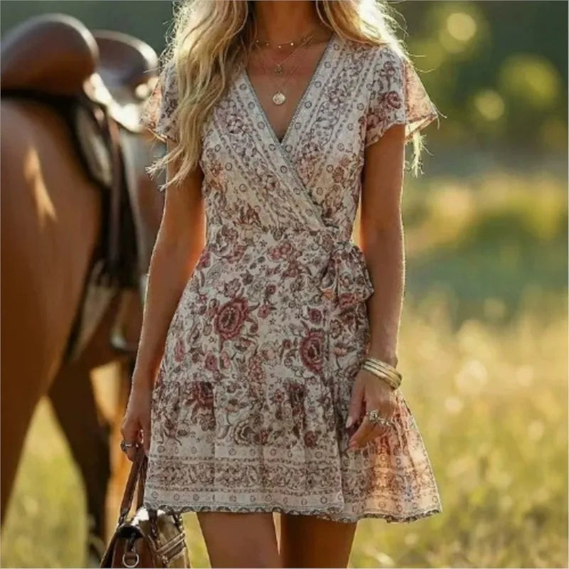 1. Beach Boho Vintage Print Dress