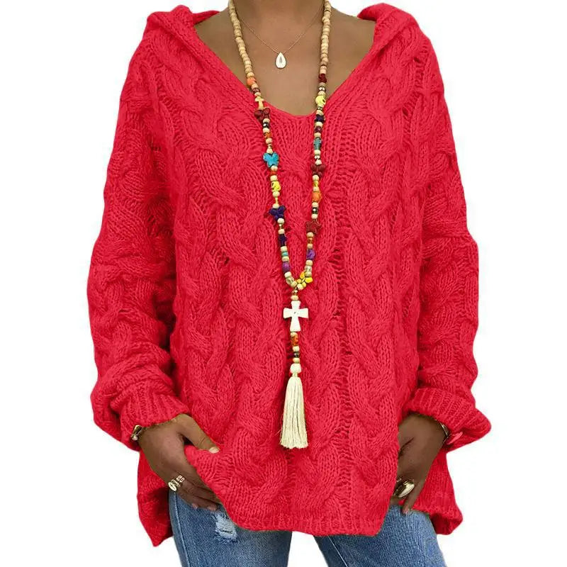 1. Beach Casual Hooded V-Neck Tunic Sweater