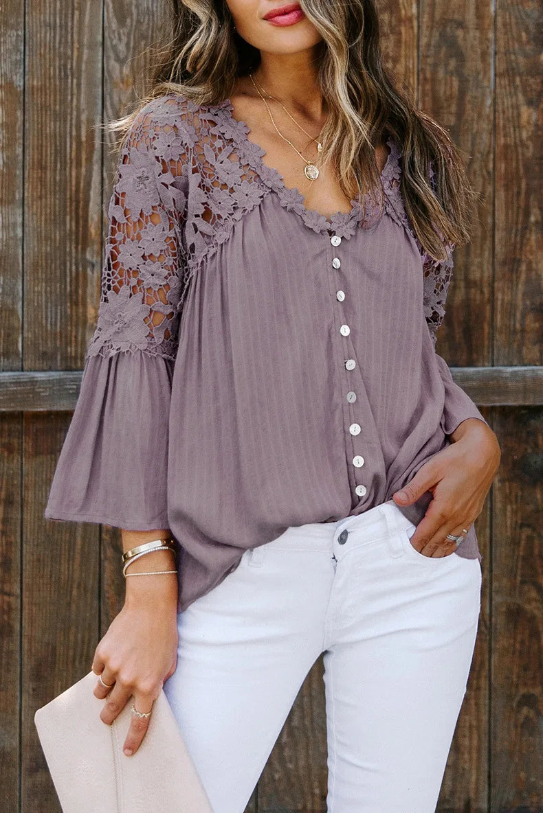 1. Lace Blouse With Flare Sleeves