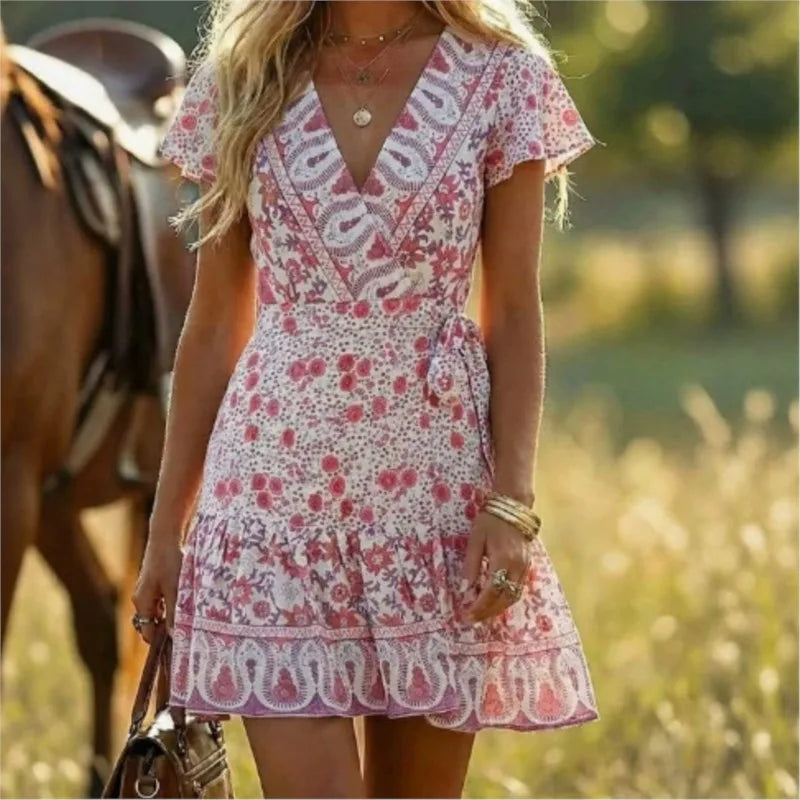 1. Beach Boho Vintage Print Dress