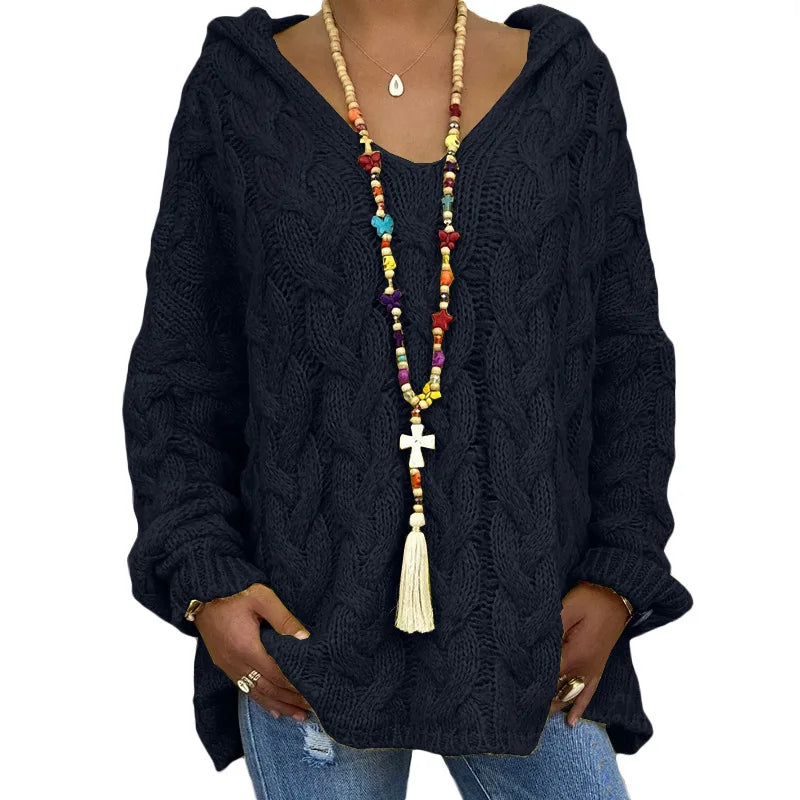 1. Beach Casual Hooded V-Neck Tunic Sweater