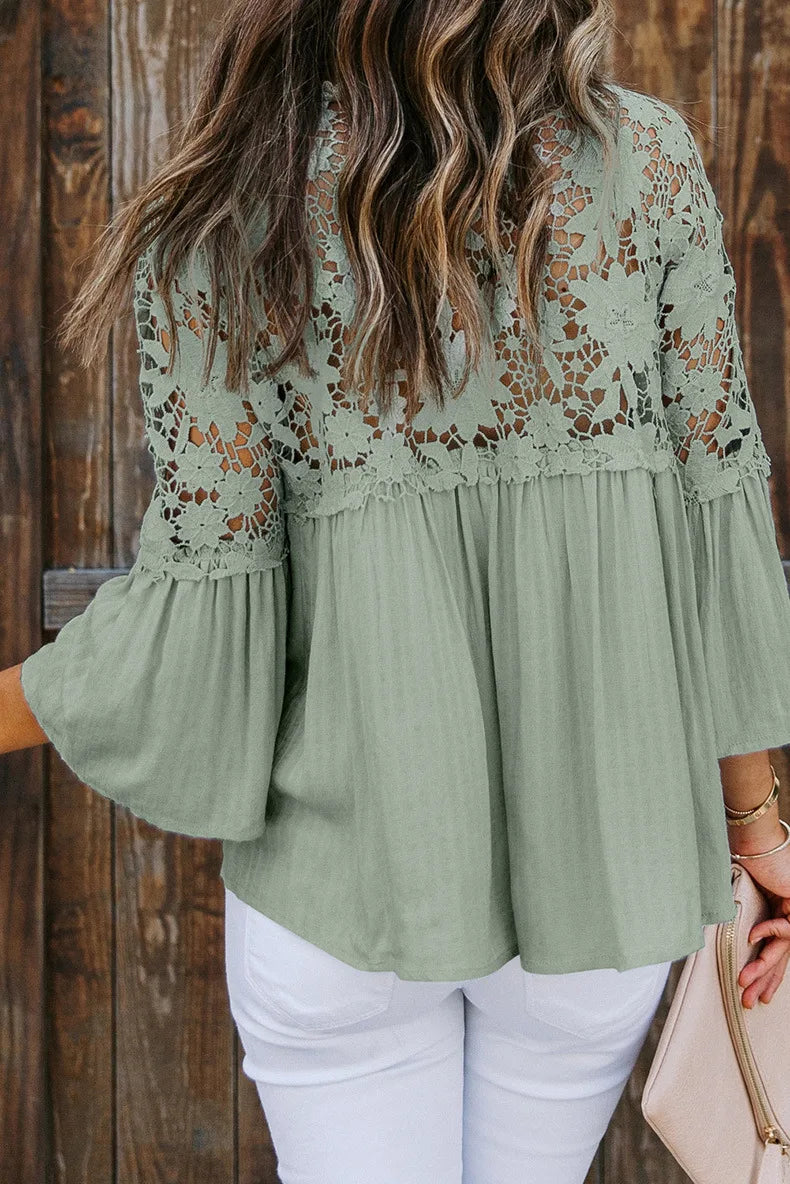 1. Lace Blouse With Flare Sleeves