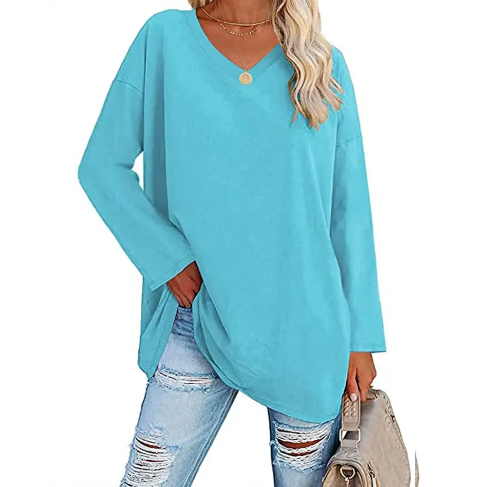 1. Long Sleeve V-Neck Loose Tunic Top