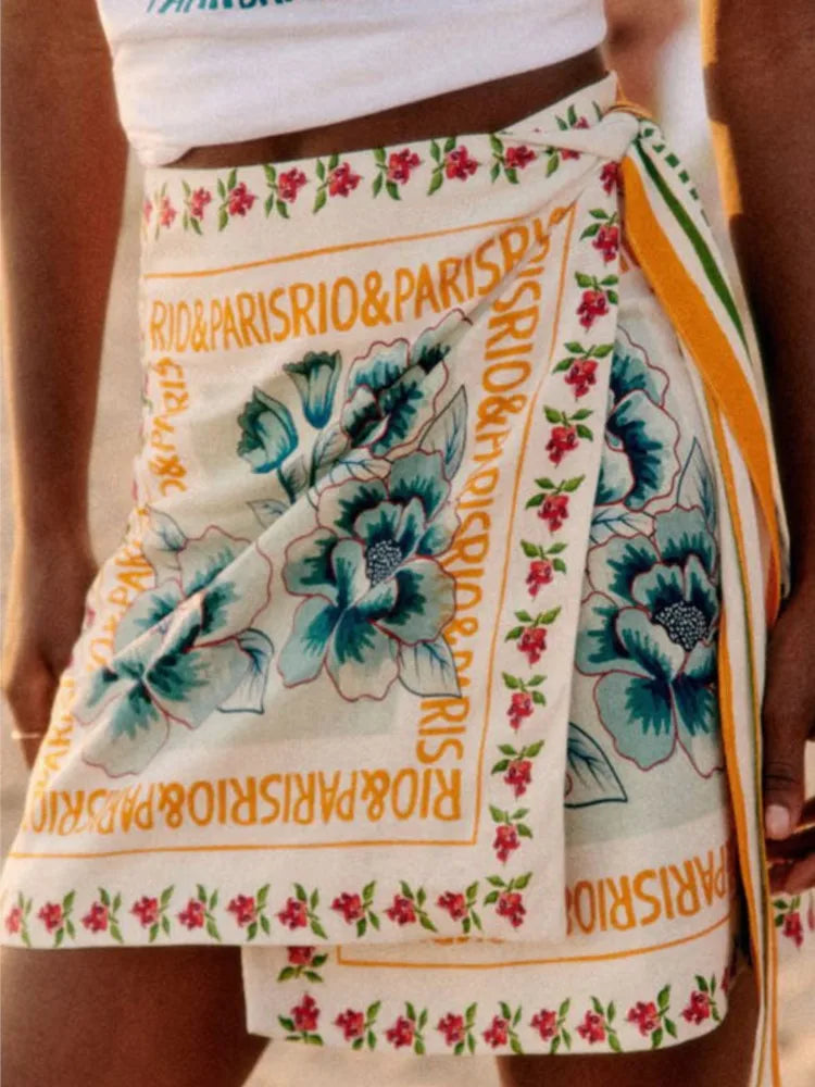 1. French Retro Floral Wrap Skirt