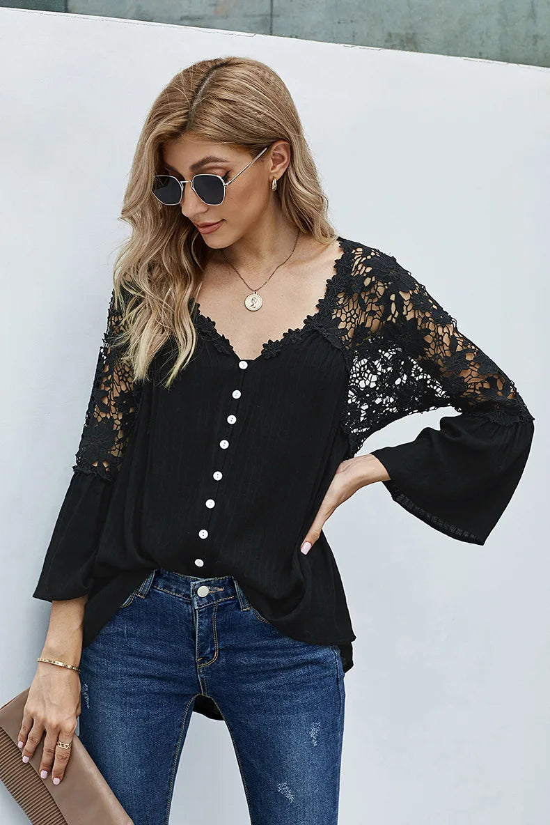 1. Lace Blouse With Flare Sleeves