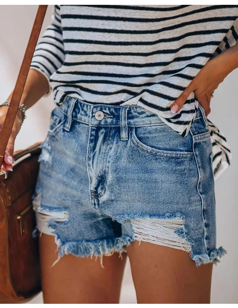 1. Clothing Distressed Denim Shorts Stretch Denim