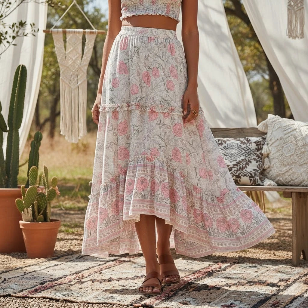 1. Clothing Floral Print Boho High Low Skirt