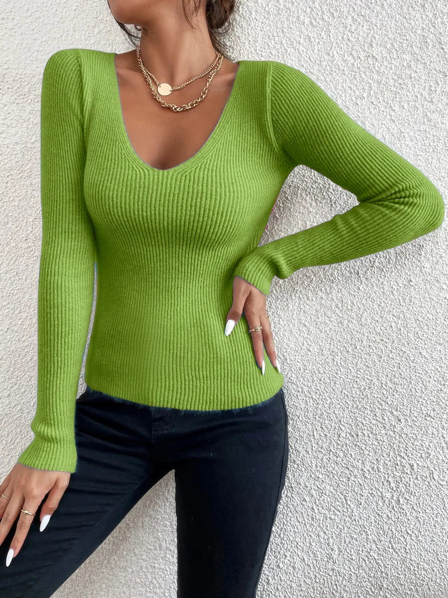 1. Rib Knit V-Neck Sweater