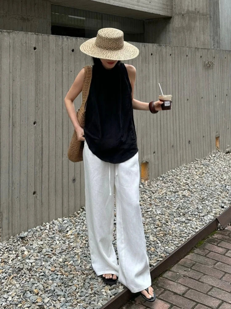 1. Clothing Cotton Linen Wide Leg Slack Pants with Drawstring Waist