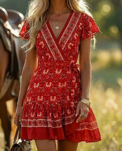 1. Beach Boho Vintage Print Dress