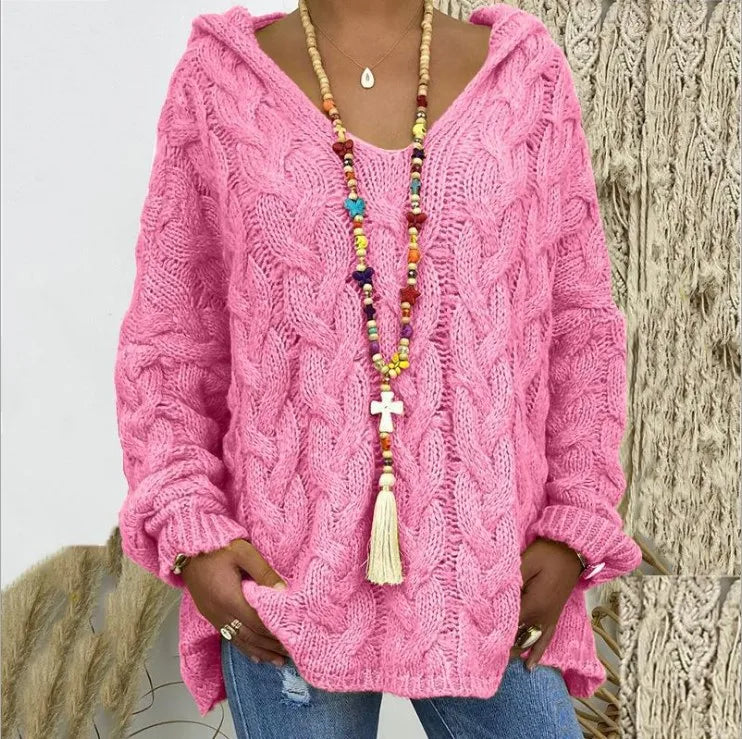 1. Beach Casual Hooded V-Neck Tunic Sweater