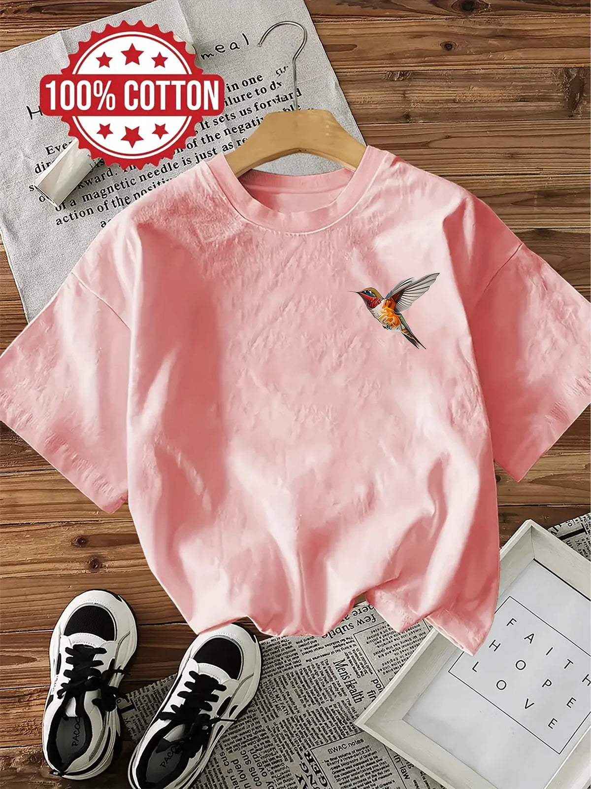 1. T-shirt Hummingbird & Flowers 100% Cotton Print T-Shirt