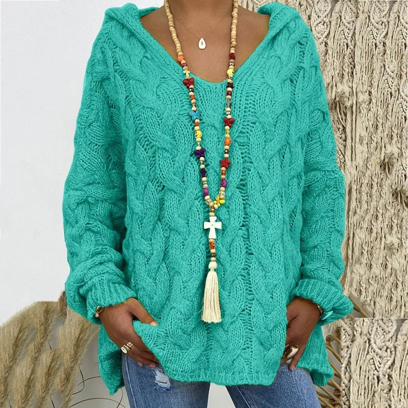 1. Beach Casual Hooded V-Neck Tunic Sweater