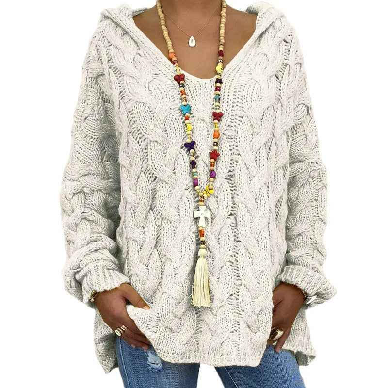 1. Beach Casual Hooded V-Neck Tunic Sweater