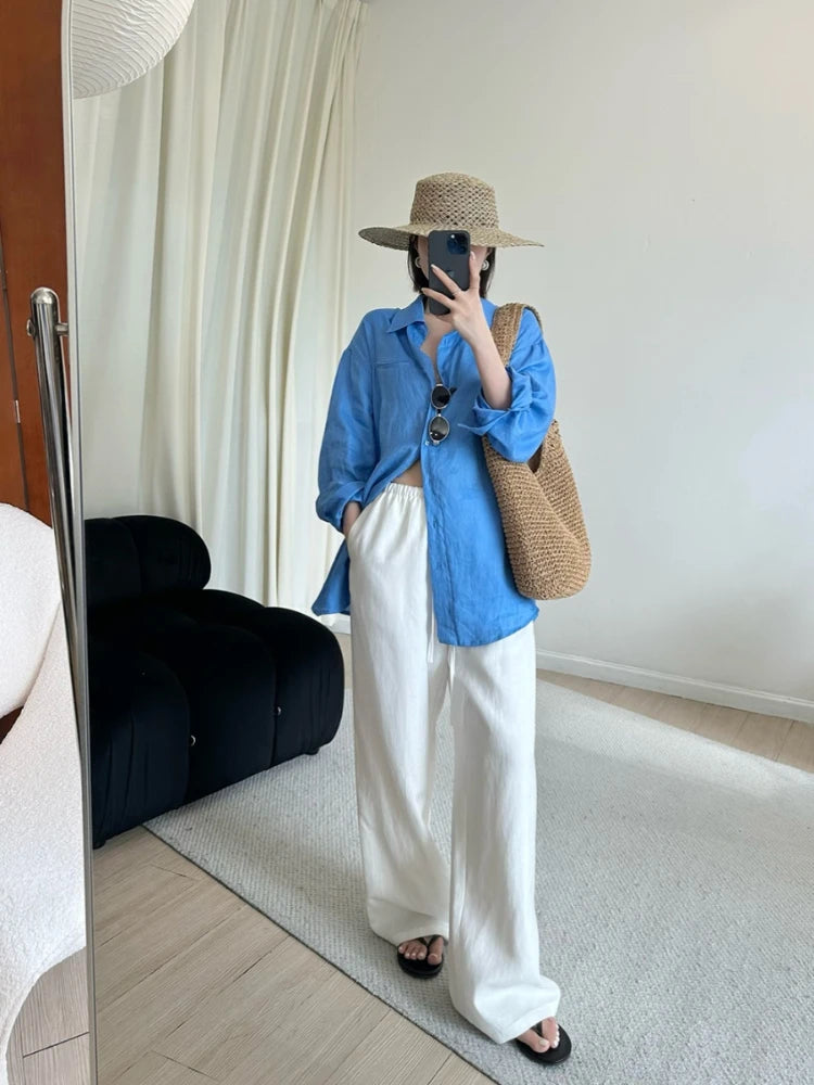 1. Clothing Cotton Linen Wide Leg Slack Pants with Drawstring Waist