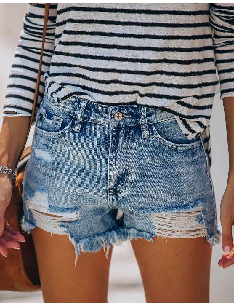 1. Clothing Distressed Denim Shorts Stretch Denim