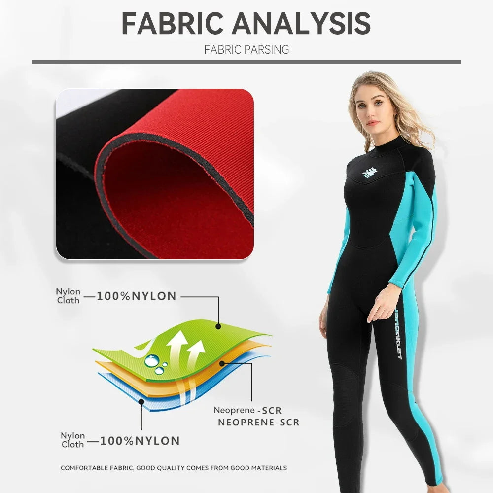 2. Black and Light Blue 3mm Wetsuit for Women Surfing Swimming Snorkeling