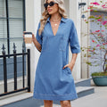 1. Denim Dress with V-Neck and Pockets